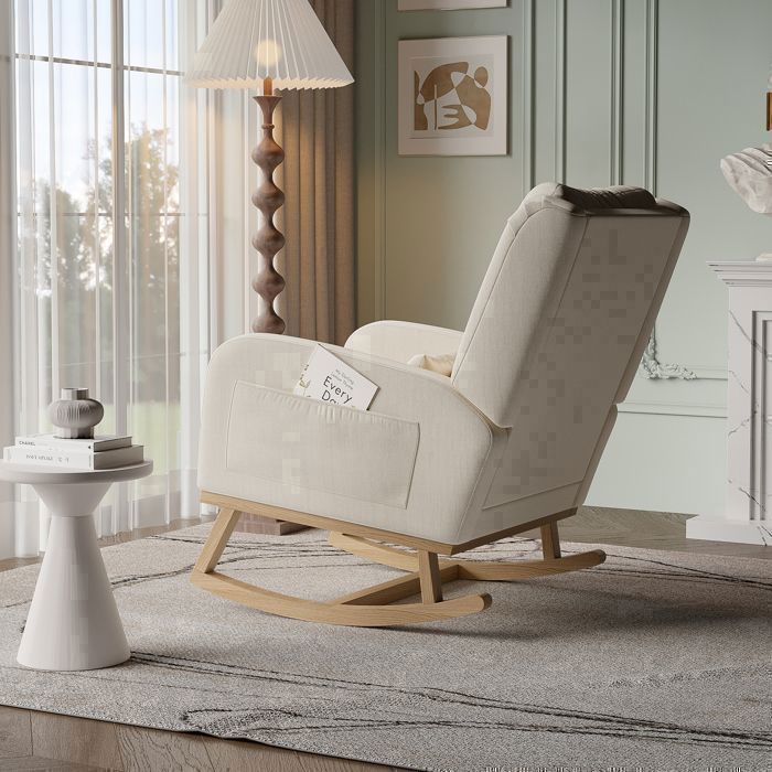 Fauteuil à Bascule - Beige - Accoudoirs - Poches de rangement - Design Scandinave