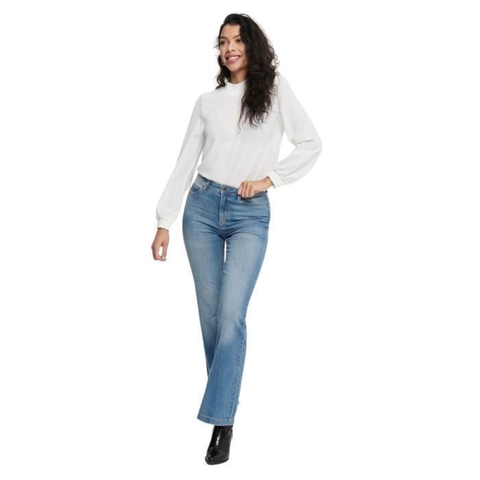 Jeans évasé femme - JDY - Flora - Medium blue denim - Taille haute - 5 poches