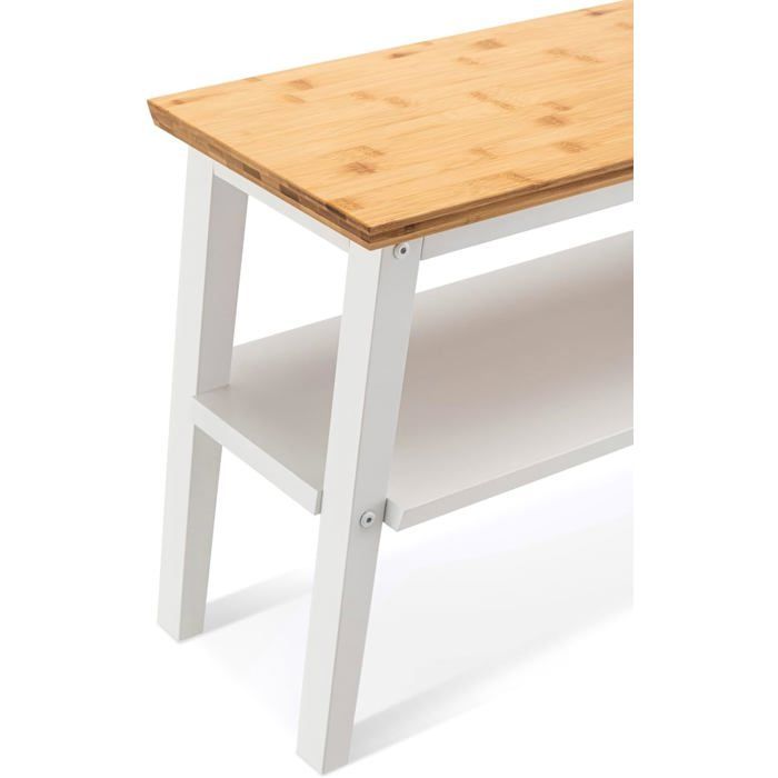 Zapatero de bambú - SUTEO - Banco con asiento - Doble estante - 28x80x45 cm - Blanco - Soporta hasta 90 kg