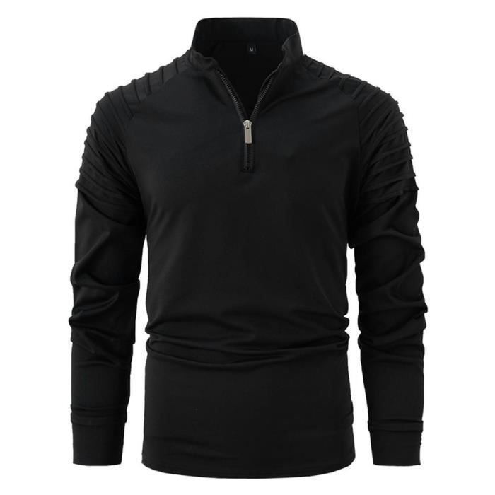 Men's Long Sleeve Polo Shirt with Zip Collar, Casual Slim Fit, Solid Color, Comfortable - EU Size - Pink