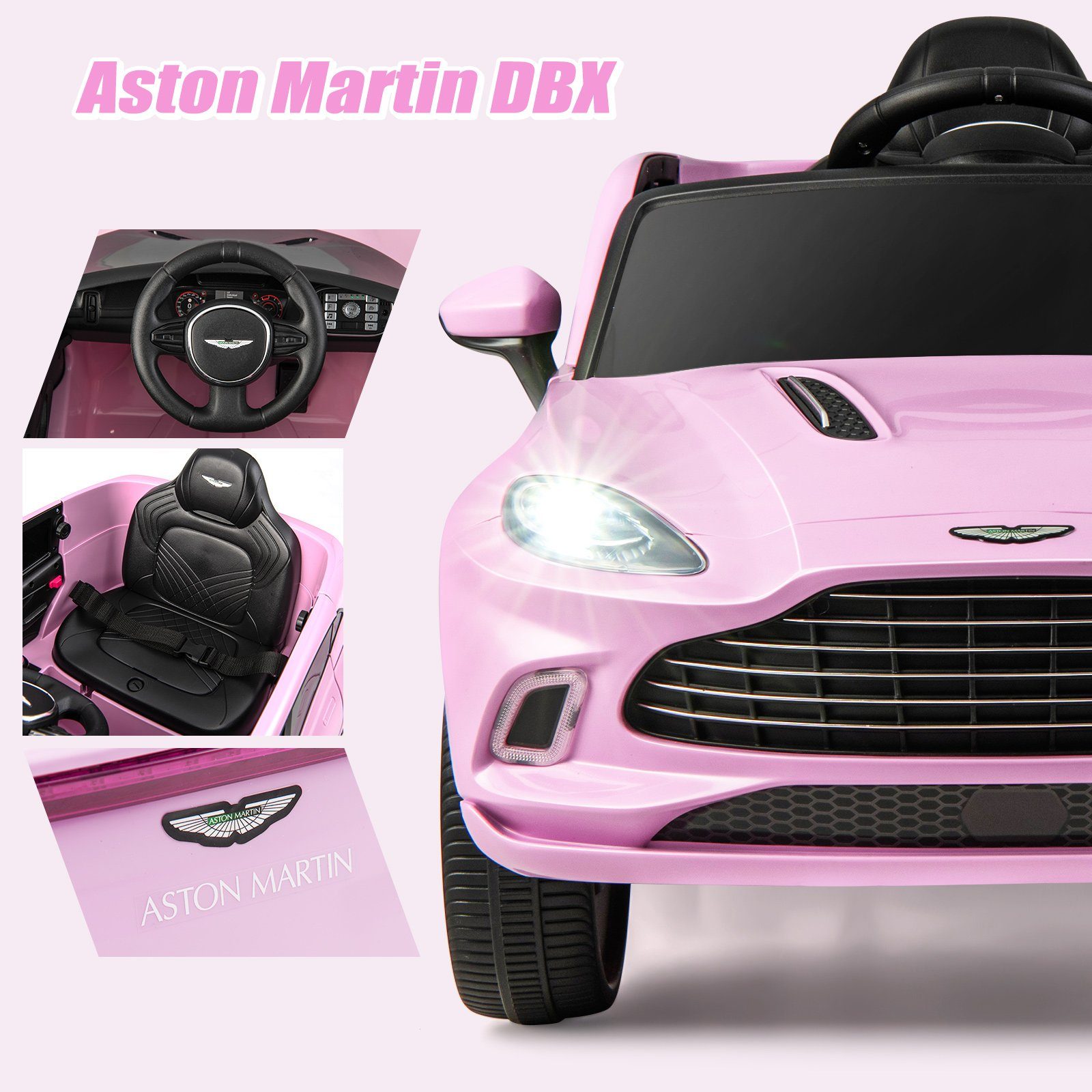 COSTWAY elektrische kinderauto 12V Aston Martin, met afsluitbare deuren en LED-verlichting