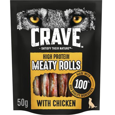 CRAVE Proteiinipitoiset Lihaisat Rolls with Chicken -koiranherkut