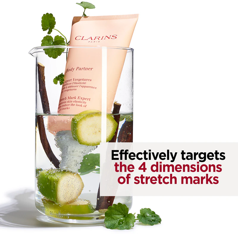 Clarins Body Partner Stretch Mark Expert é um creme corporal calmante que reduz as estrias existentes e previne o aparecimento de novas.