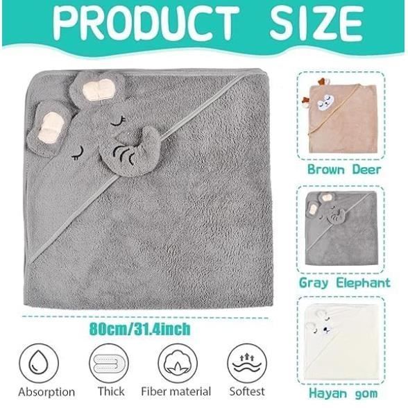 Toalla de baño con capucha para bebé, juego de 3 piezas de capa de baño para bebé, toalla con capucha de bambú, toalla de baño súper absorbente.