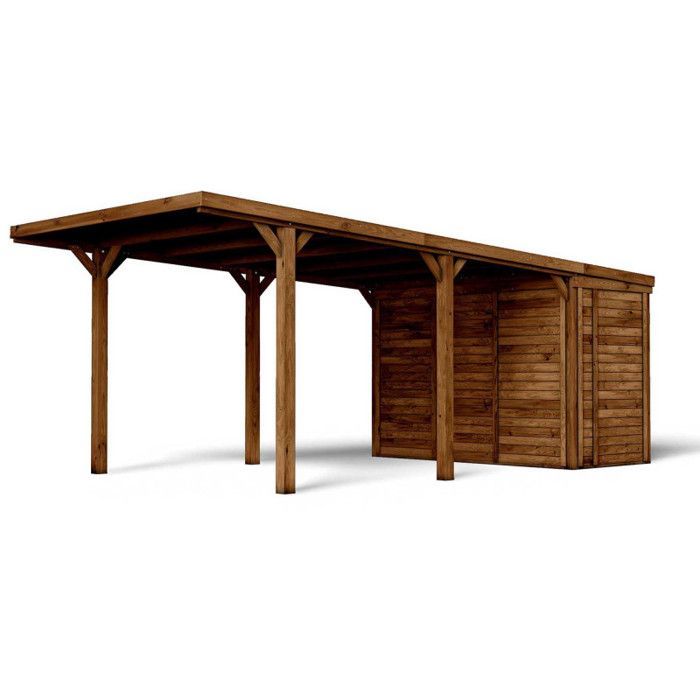 Posto auto coperto in legno per 1 auto con annesso, 20,9 m²