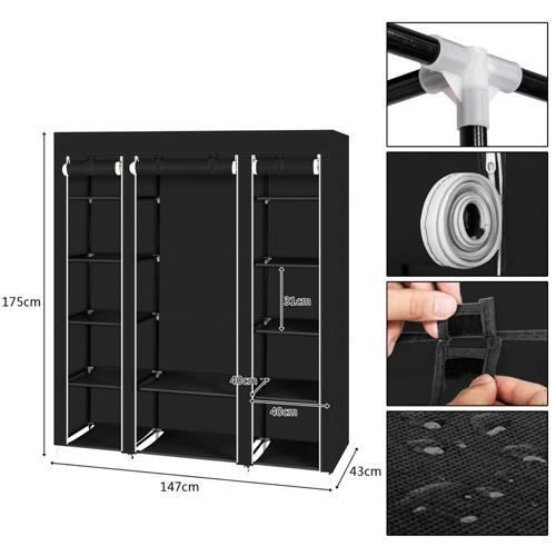 ALIGHTUP Kleiderschrank – Schwarz – 150 x 45 x 175 cm – 5 Ablagefächer