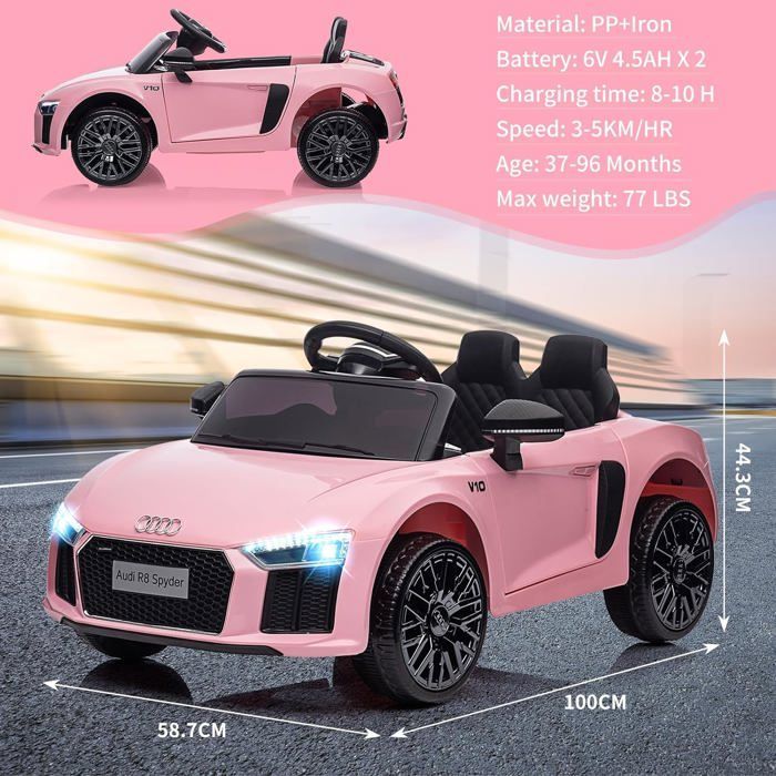 Coche eléctrico infantil Toyota de 12 V con licencia oficial, suspensión, 3 velocidades, luces LED y claxon - Rosa