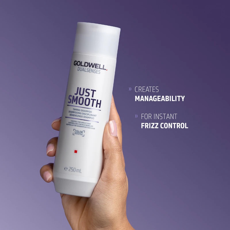„Goldwell Dualsenses Just Smooth“ glotninamasis šampūnas sunkiai formuojamiems plaukams