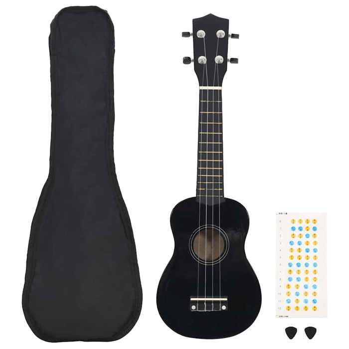 Set de ukelele soprano vidaXL con funda para niños, negro, 23