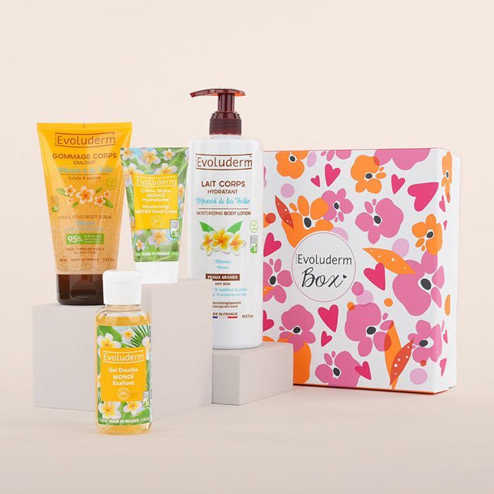 EVOLUDERM - Monoi Body Gift Set + Free Hand Cream - Roséa Box - Ideal gift for Christmas, Birthdays, Mother's Day