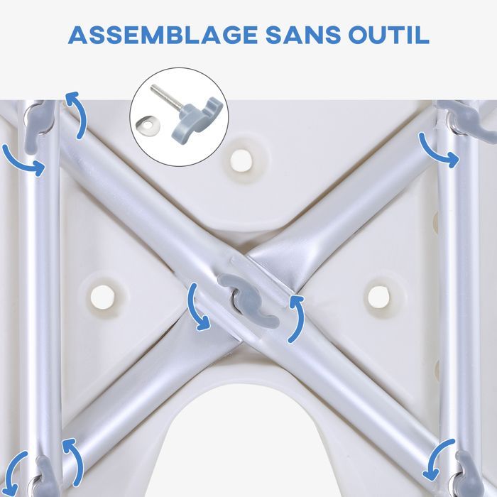 Silla de ducha - HOMCOM - ergonómica - altura regulable - patas antideslizantes - carga máxima 136 kg - aluminio HDPE - blanca