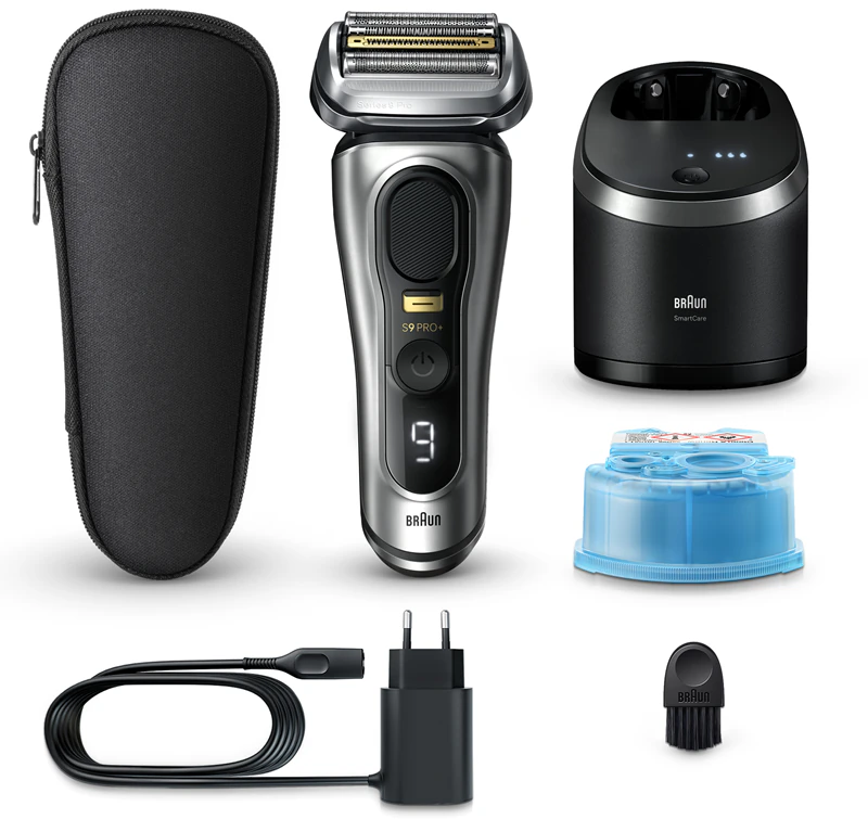 Barbeador elétrico Braun Series 9 PRO+ 9567cc com estação de limpeza e carregamento.