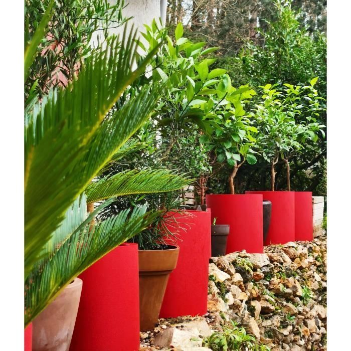 Vaso de flores - RIVIERA - Redondo em granito - D39 x A43 cm - 28L - Vermelho