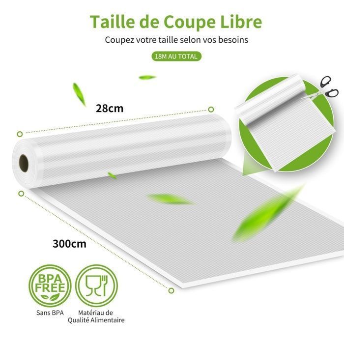 Sac Sous Vide Alimentaire, 6 Rouleaux 28 cm X 3 mètres, Rouleaux de Mise sous Vide Alimentaire, Film Sous Vide Alimentaire sans BPA