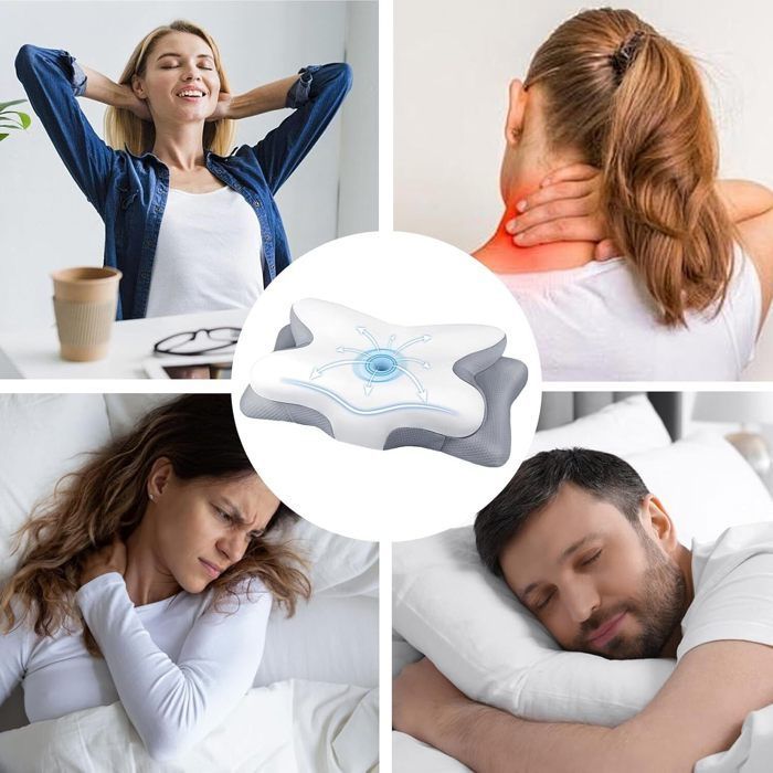 Almohada cervical ergonómica 2 en 1, almohada de espuma viscoelástica para el dolor de cuello y hombros.