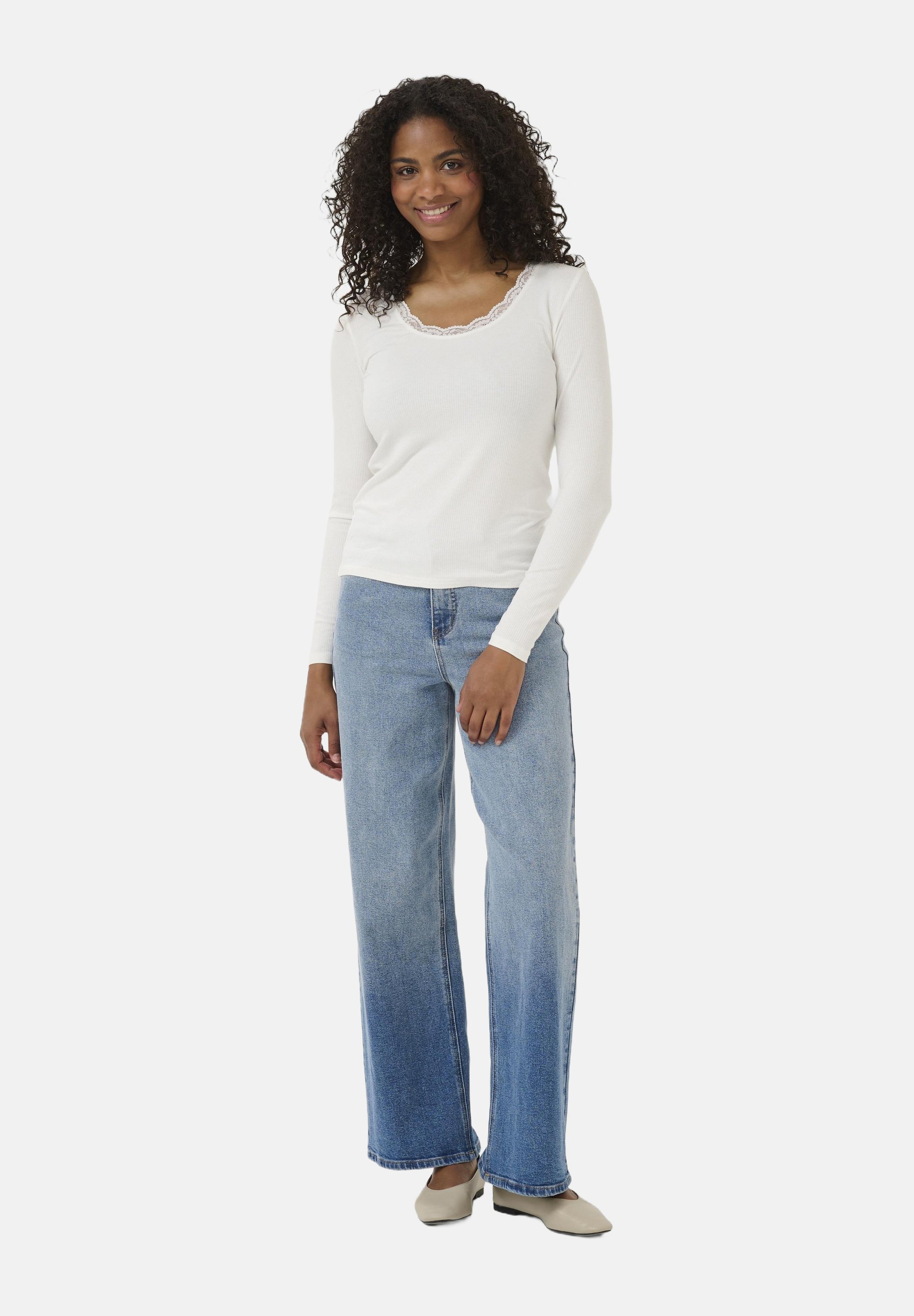 Kaffe KAOMI U-NECK - Top met lange mouwen - krijt