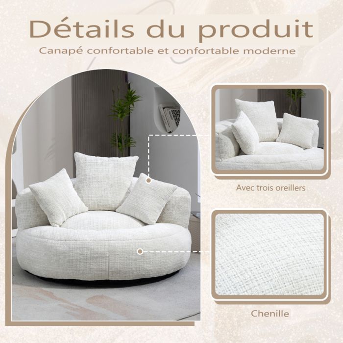 Pouf - LANGTU - High-back beanbag chair - Beige chenille - 108x108x52 cm - 3 cushions