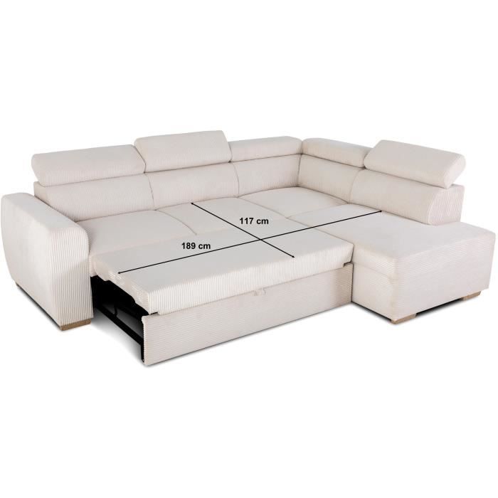 Divano angolare reversibile e trasformabile - 4/5 posti - KELIO - Velluto a coste beige - 245 x 184 x 77/87 cm