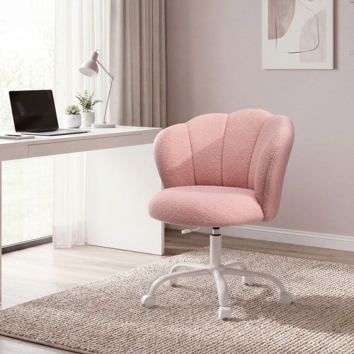Chaise de bureau Pivotant Réglable, Chaise de Maquillage Rembourrée, Dossier Pétale, pour Chambre, Salon, Rose