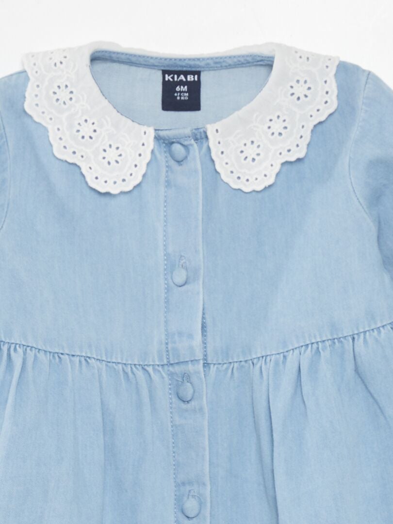 Vestido jeans com gola claudine - AZUL