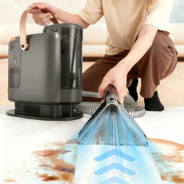 Dampfreiniger und Fleckenentferner (1200 W) – 1,6 l/1,2 l Tank – 1,6 m Schlauch / 4 m Kabel – Polsterreiniger mit 9 Zubehörteilen, Grau