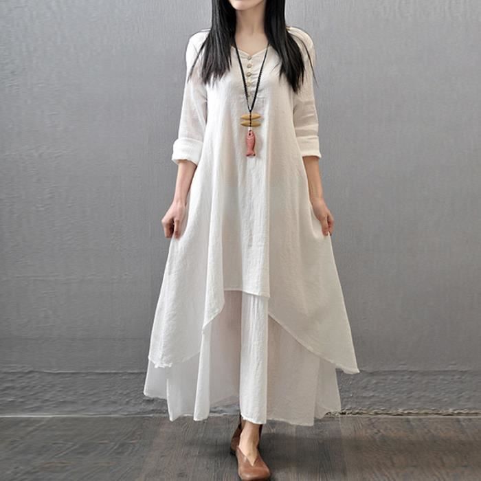 Robe à carreaux pour femmes Vintage ourlet asymétrique été Blanc