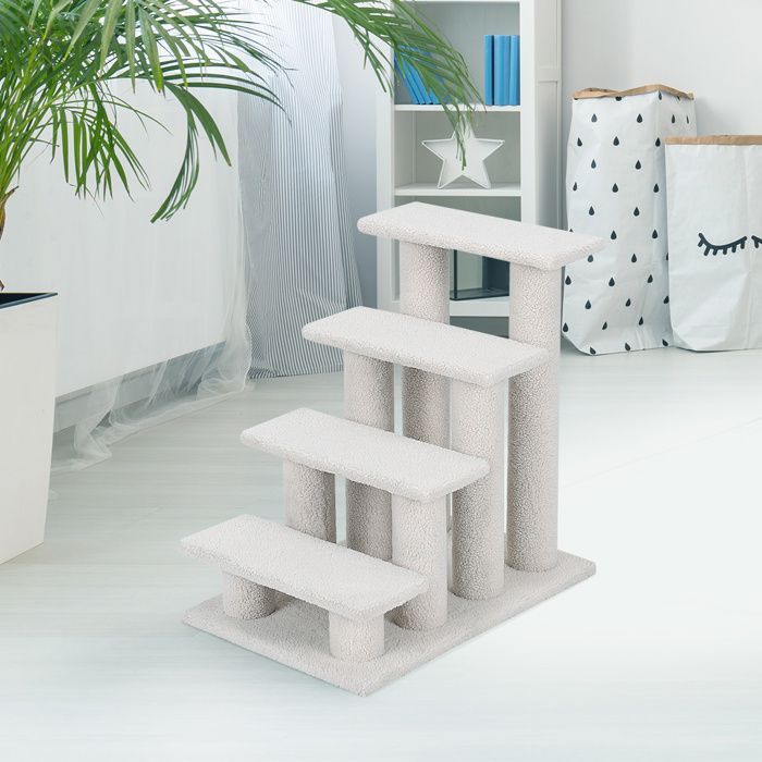 Árbol rascador para gatos COSTWAY de 60 cm, color cachemir, con escalera para mascotas de 4 niveles, capacidad de carga de 45 kg, color blanco.