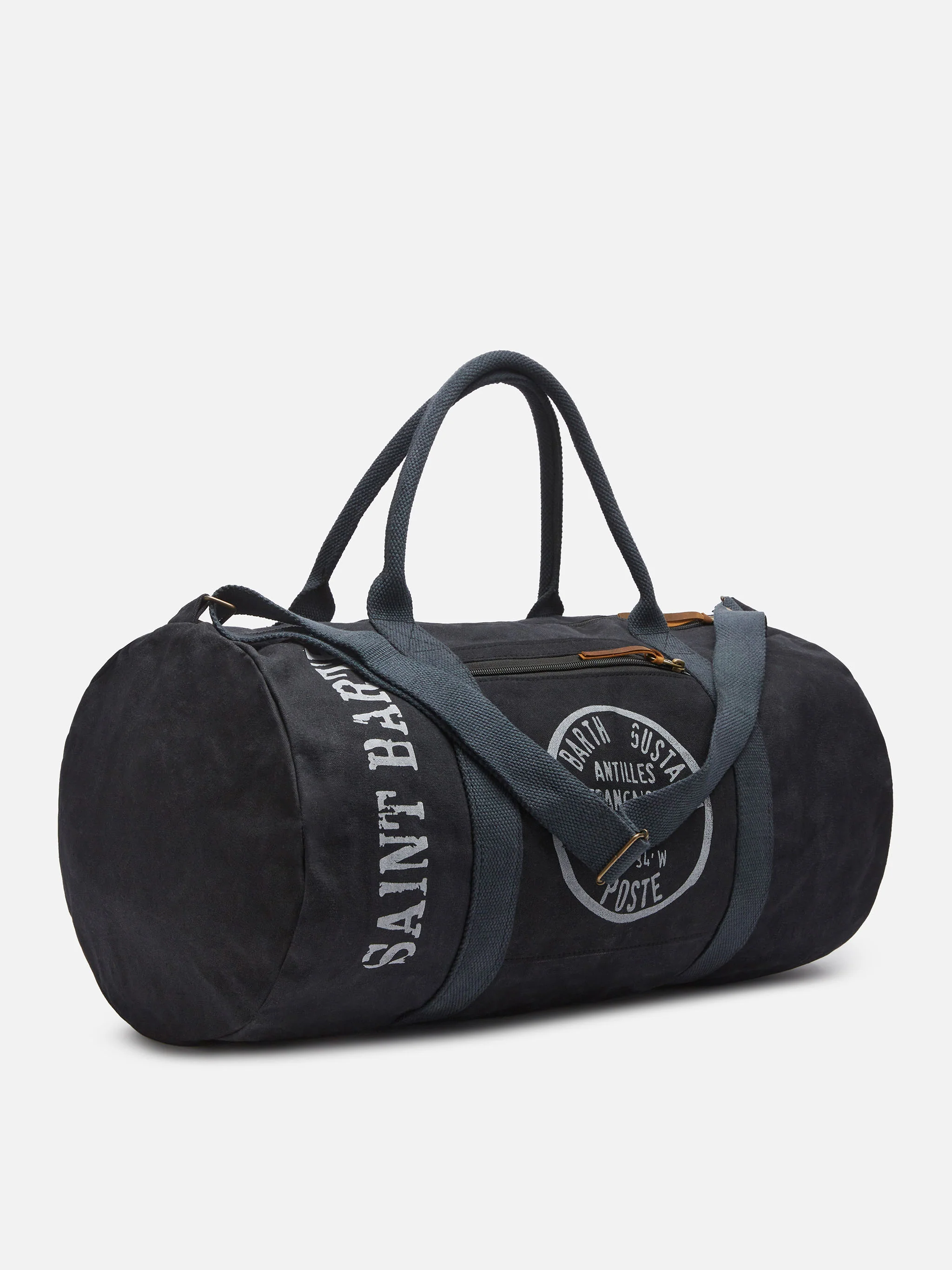 Schwarze Reisetasche im Vintage-Look | Bedrucktes Detail vorne | Reißverschluss | 100 % Baumwolle | 55 cm x 30 cm x 30 cm | MC2 Saint Barth
