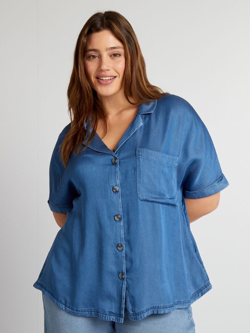 Lichtgewicht overhemdjurk met pyjamakraag - BLAUW