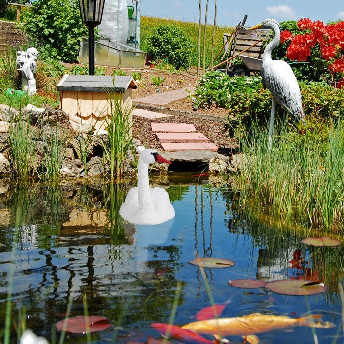 Relaxdays Déco de jardin cygne, flottant, pour attacher, plastique, résistant aux intempéries, figurine d'étang, blanc