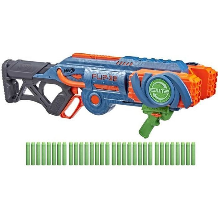 NERF - Elite 2.0 - Blaster Flipshots Flip -32  2 fois 16 canons pivotants, capacité de 32 fléchettes - inclut 32 fléchettes NERF