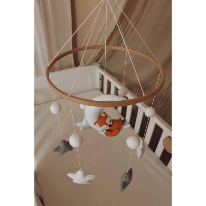 Baby Musical Mobile - Handmade Sleeping Fox Baby Mobile - Musical Mobile for Crib