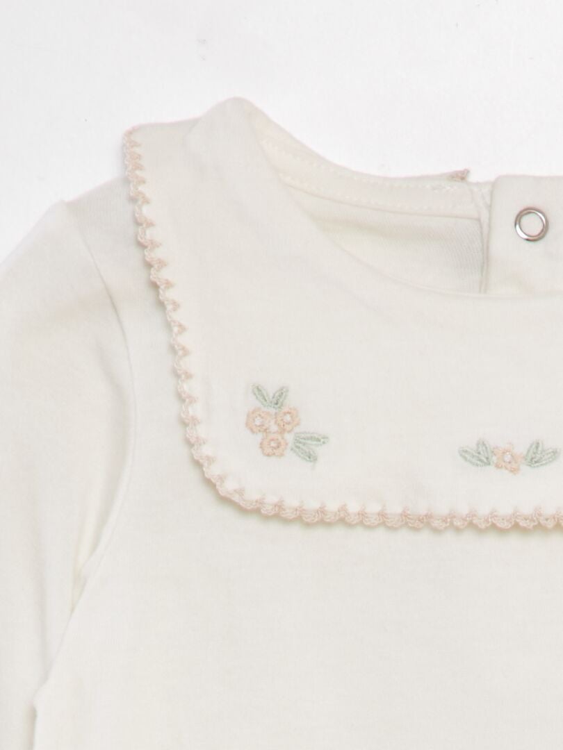 T-shirt met lange mouwen en wijde hals - WIT
