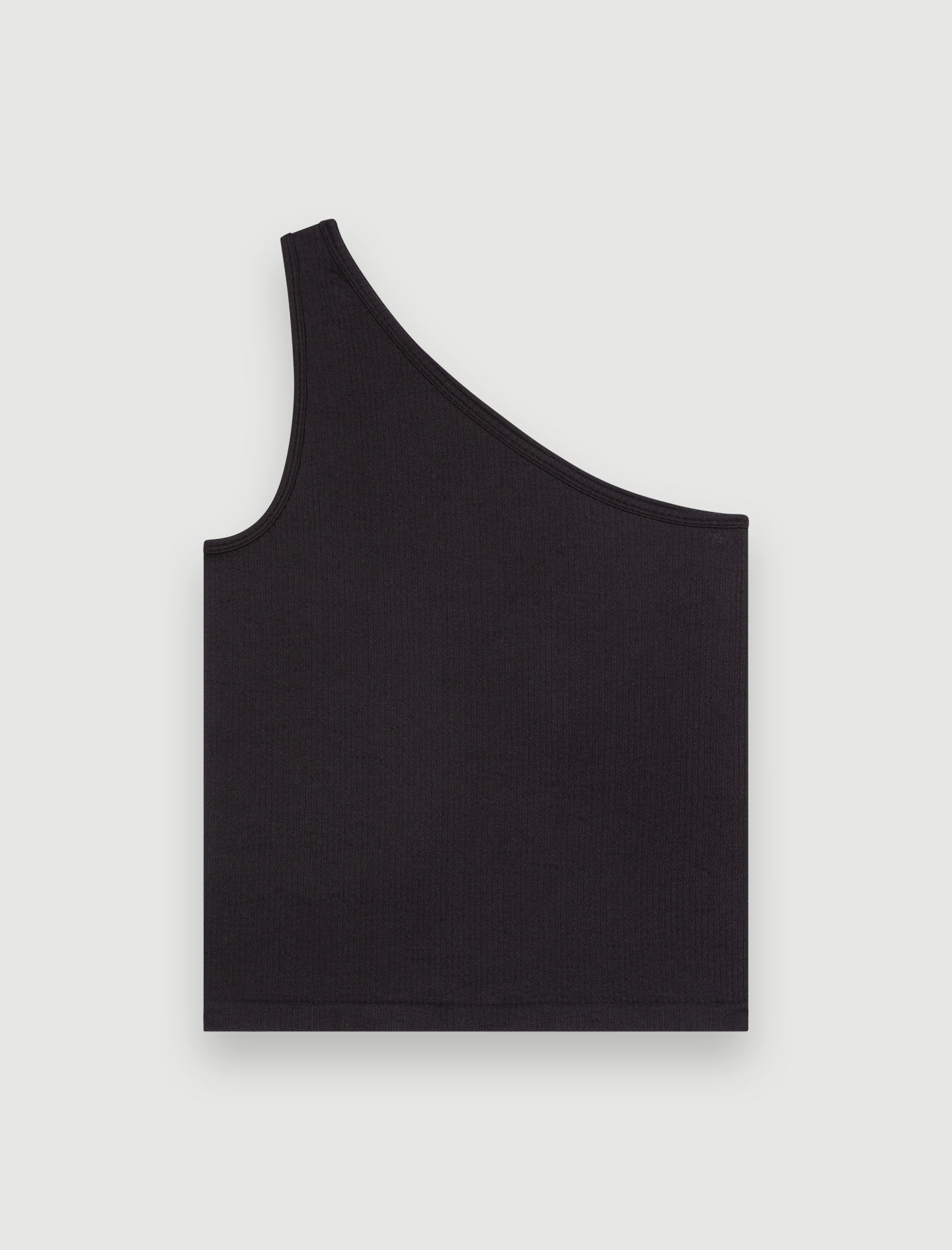 Tricou tricotat cu nervuri, cu umerii goi - Negru