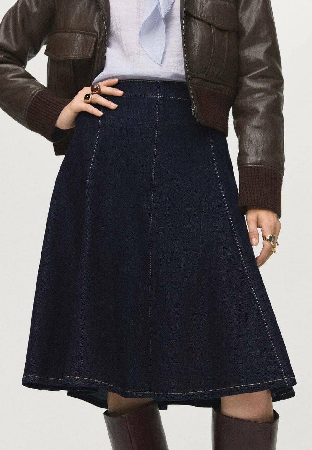 Gonna a trapezio Mango - denim blu scuro
