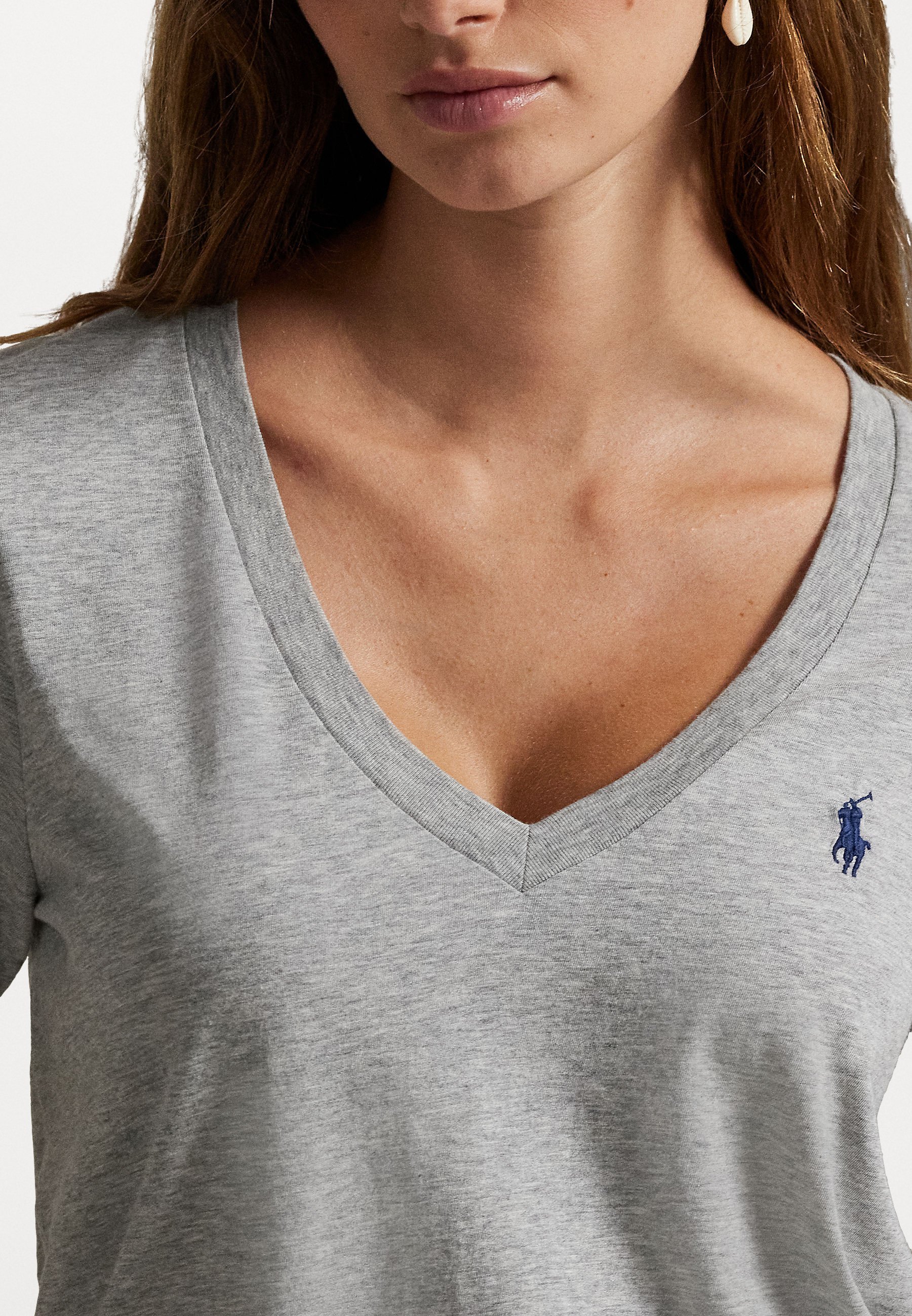 Polo Ralph Lauren katoenen jersey T-shirt met V-hals - Basic T-shirt - kasseien gemêleerd