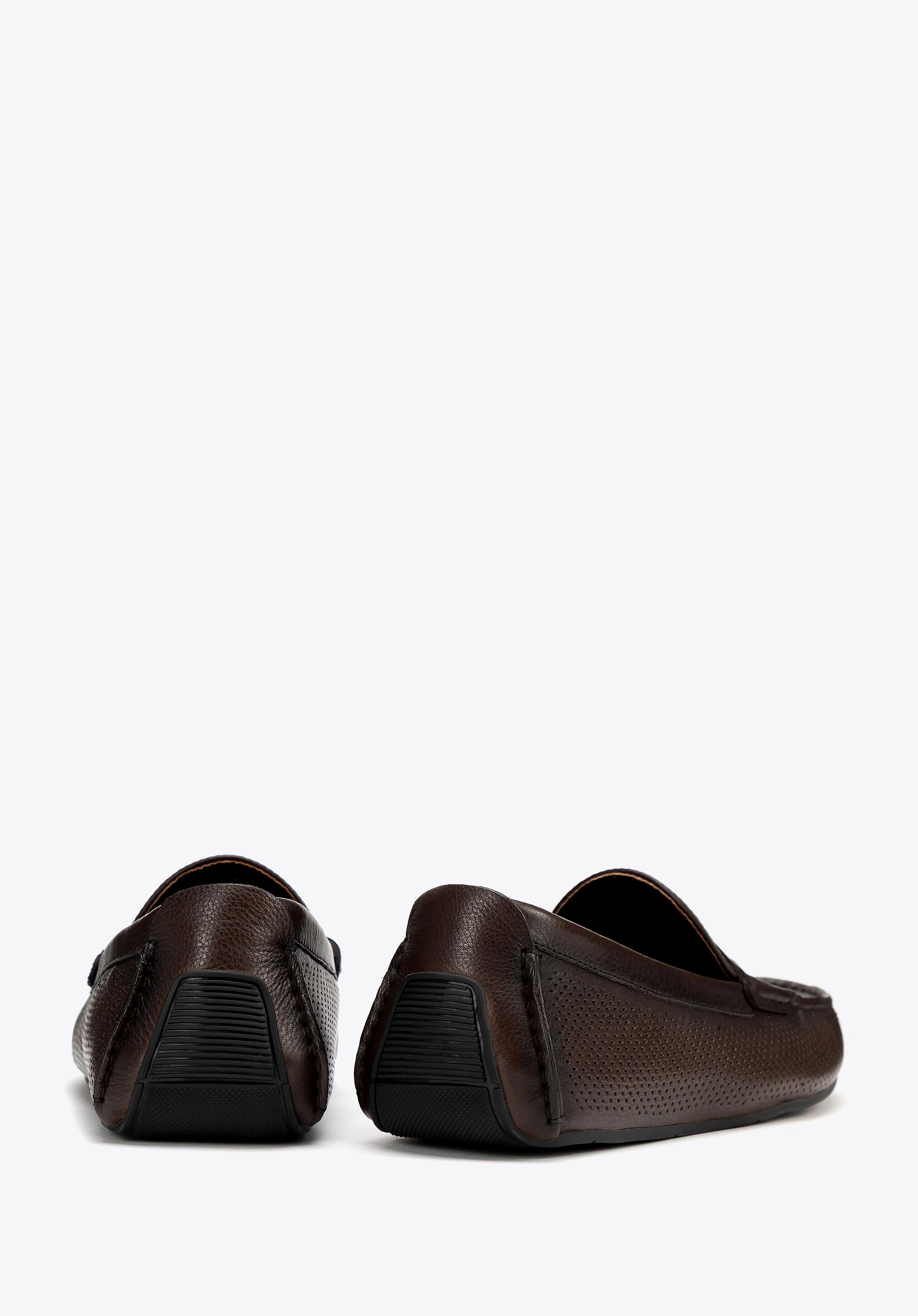 Męskie półbuty slip-on ze skóry brązowe