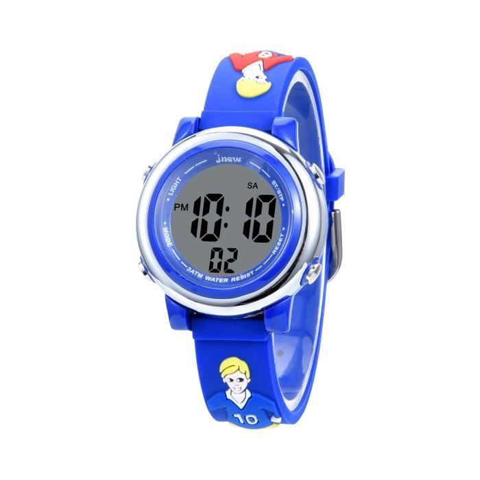 Reloj digital LED para niños, despertador, cronógrafo, multifuncional, ideal para deportes como el fútbol, con correa de silicona impermeable y un elegante color azul.