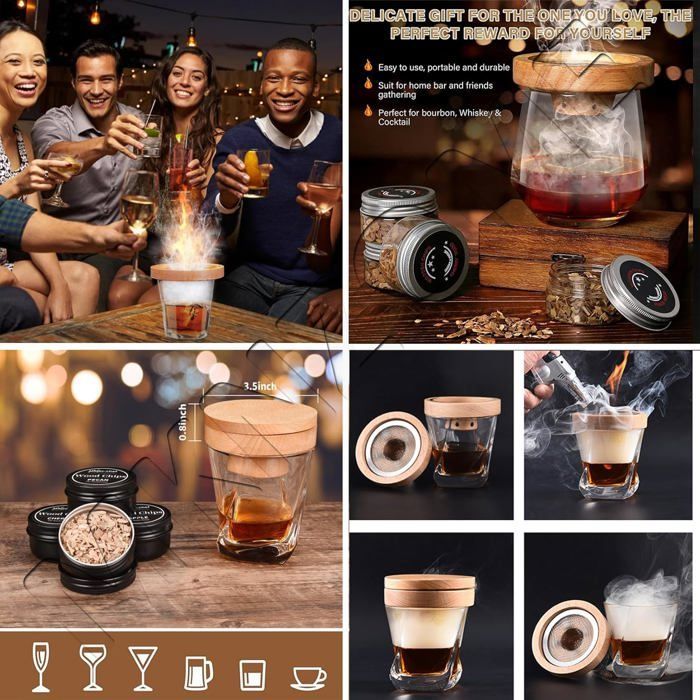 Kit de fumage pour cocktails - SWAPY - Infuseur à fumage - Filtre en acier inoxydable - Torche à butane