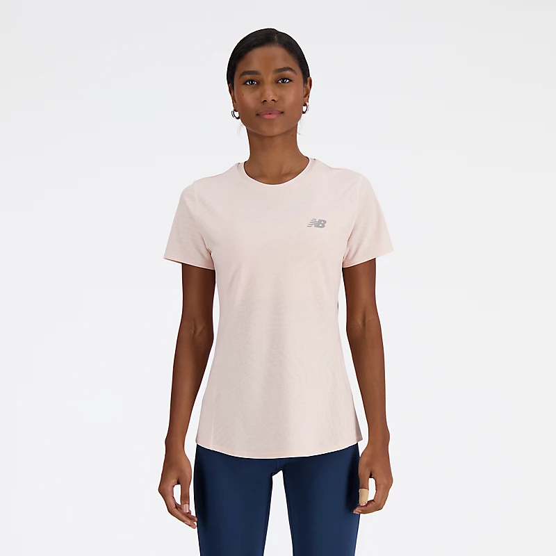 Jacquard-T-Shirt für Damen, schmal geschnitten – Rosenquarz