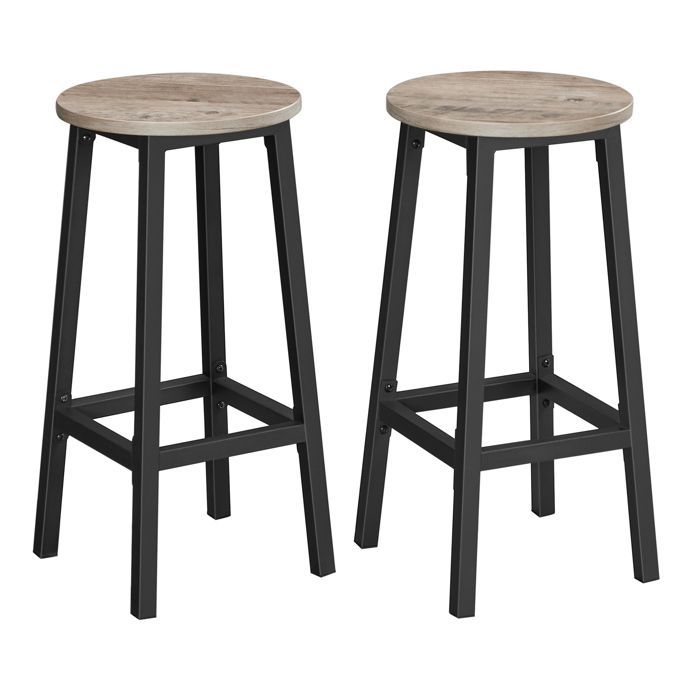 Tabourets hauts - VASAGLE - Lot de 2 - Cadre en acier - Hauteur 65 cm - Style industriel - Grège et Noir