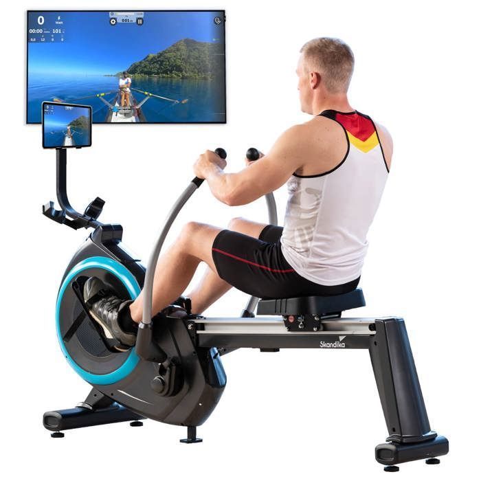 Magnetic Rowing Machine with 3D Articulated Arms - Skandika Nordlys - 16 Resistance Levels - 21 Programs + 1 Manual - Tablet Holder