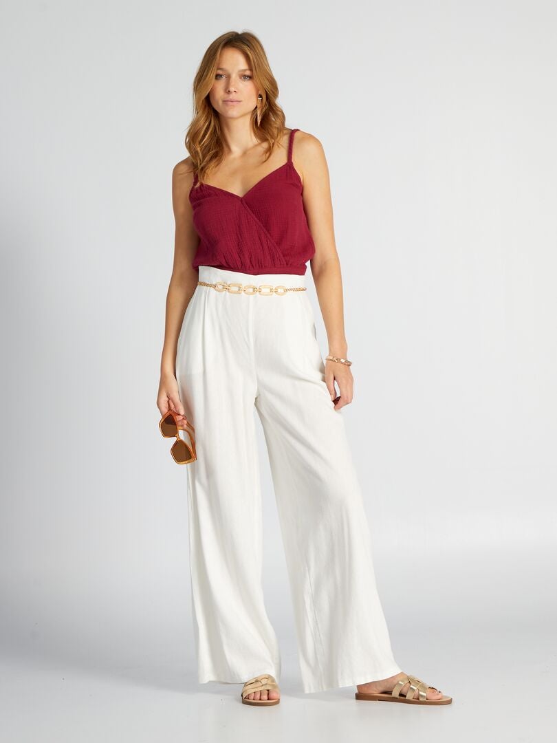 Crop top van katoenen gaas met geweven bandjes - ROOD
