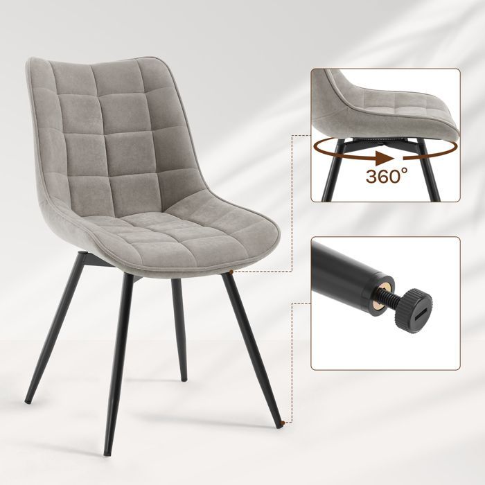 Lot de 2 Chaises Pivotantes Salle à Manger, WOLTU Chaises de Cuisine en Velours, Pieds en Métal, Gris Clair W0ATT1017-2