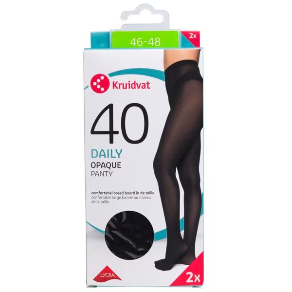 „Kruidvat Daily Opaque“ 40 denų pėdkelnės, juodos, 46–48 dydis, 2 vnt.