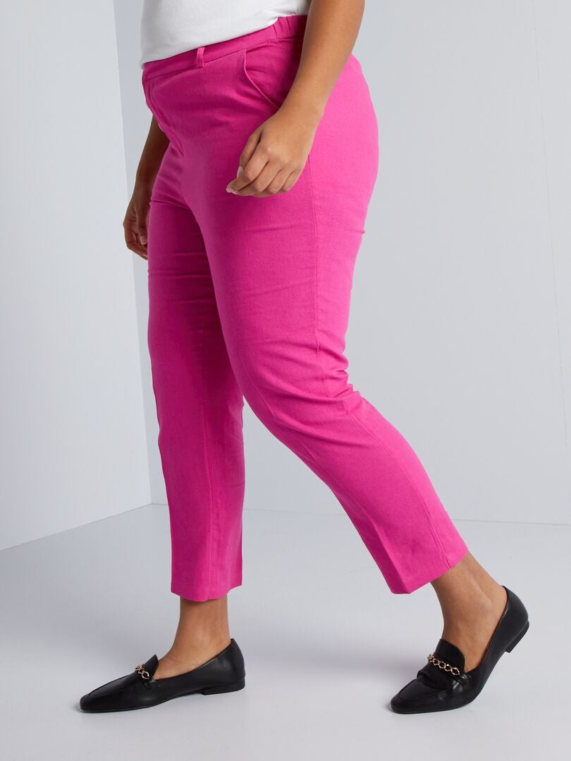 Spodnie lniane Skinny - RÓŻOWE
