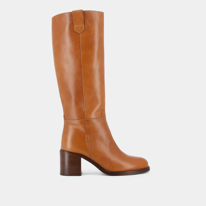 Bottes à talon haut  en cuir camel