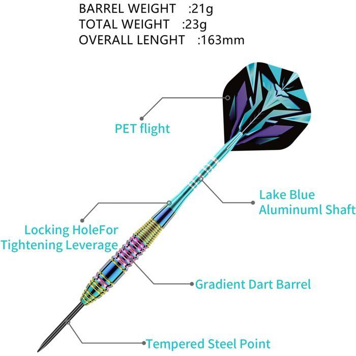Professional Soft Tip Darts, Purple, 24g, 165mm, Aluminum, 3 Pieces with Carrying Case, for Target