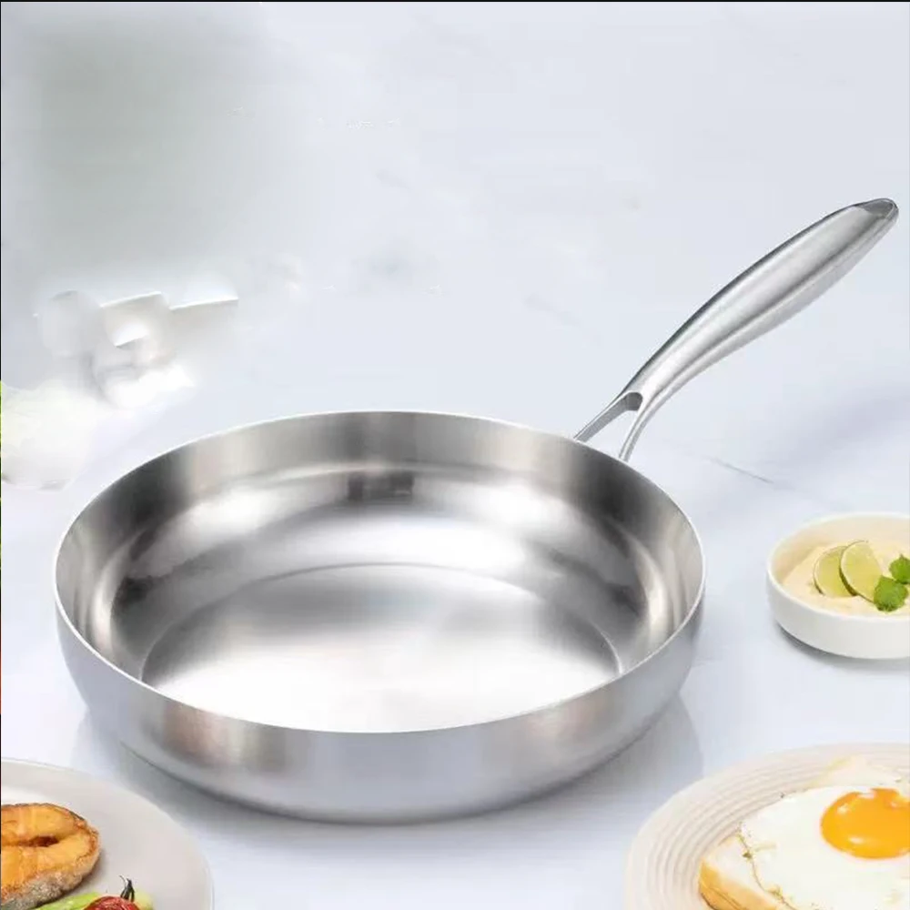 Poêle à frire en acier inoxydable 316, wok antiadhésif, pour steaks frits, sans revêtement, compatible avec les plaques à gaz et à induction.