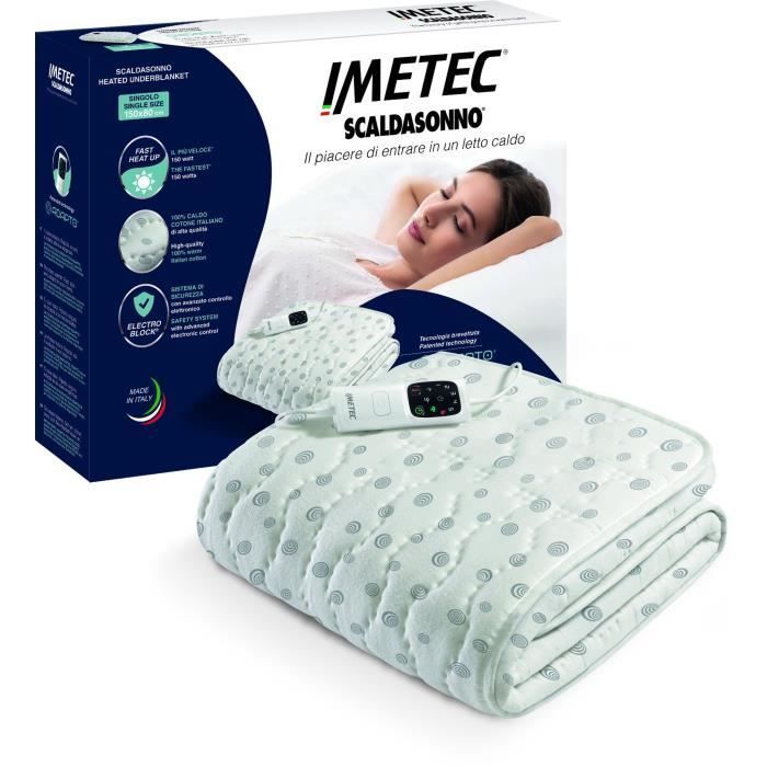 Heated Mattress Topper - Imetec - Single Adapto, 150x80cm - 6 Temperature Settings - 100% Cotton - Fast Heating - Constant Temperature